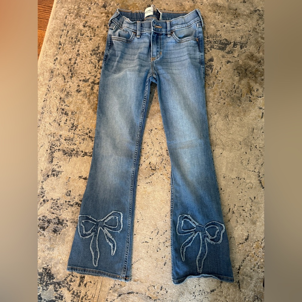 Abercrombie & Fitch Light Blue Embroidered Bow Flare Jeans